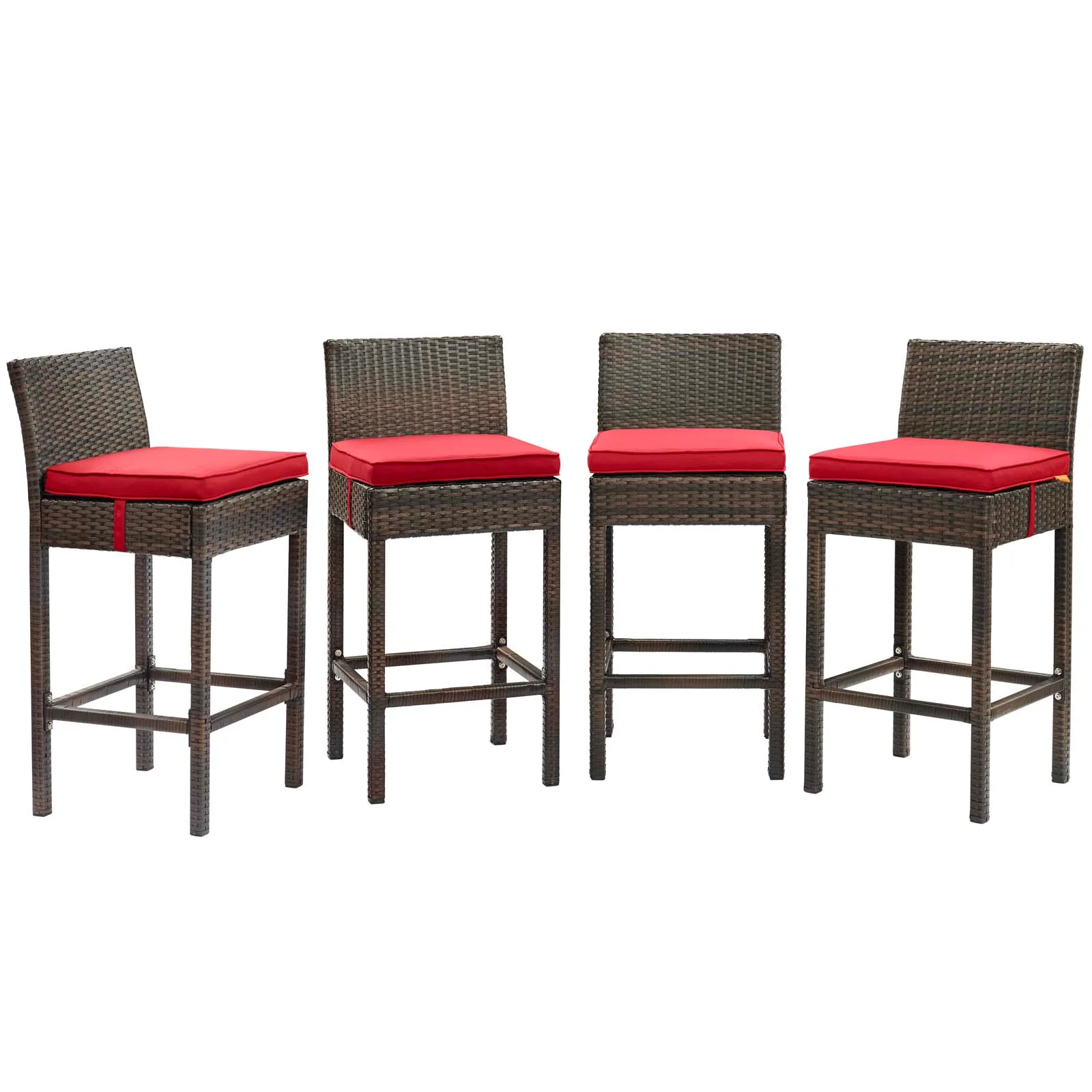 Conduit Bar Stool Outdoor Patio Wicker Rattan Set of 4 in Brown Red