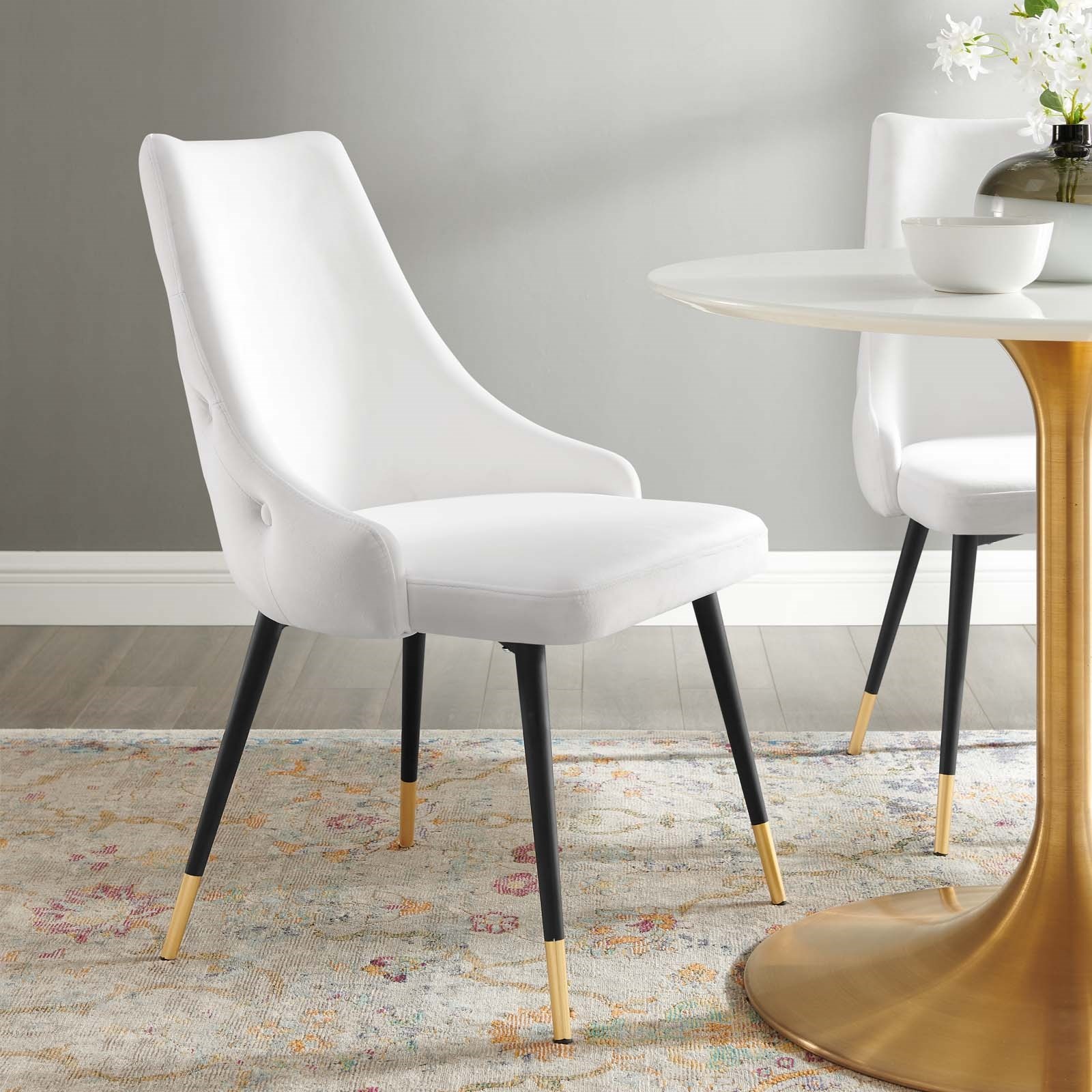 Adorn Tufted Performance Velvet Dining Side Chair in White - Hyme Furniture