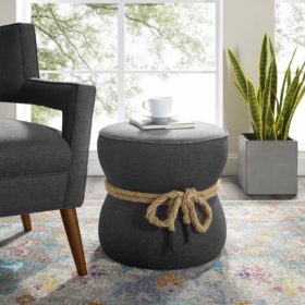 Beat Nautical Rope Upholstered Fabric Ottoman in Gray - Hyme Furniture