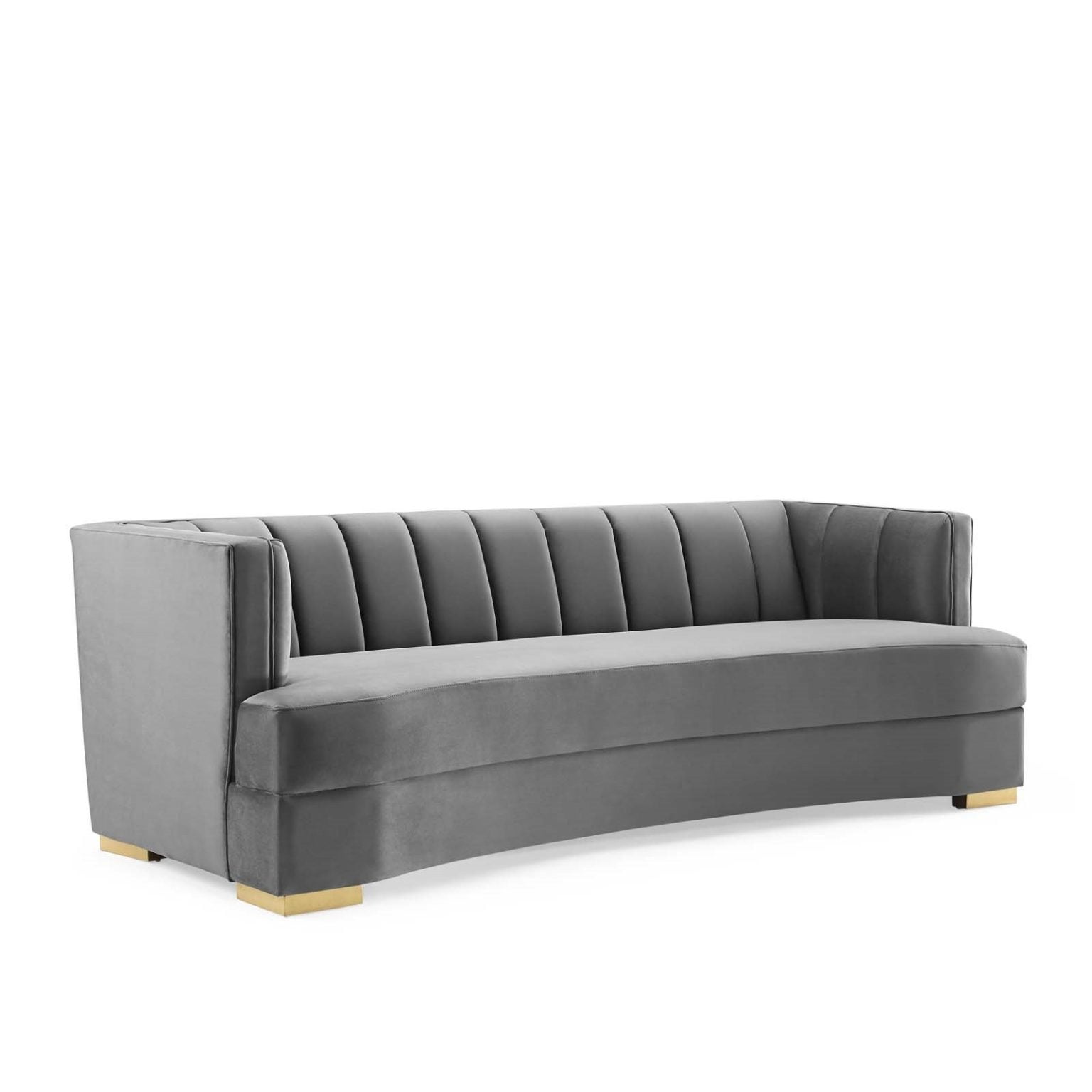 Encompass Channel Tufted Performance Velvet Curved Sofa in Gray - Hyme