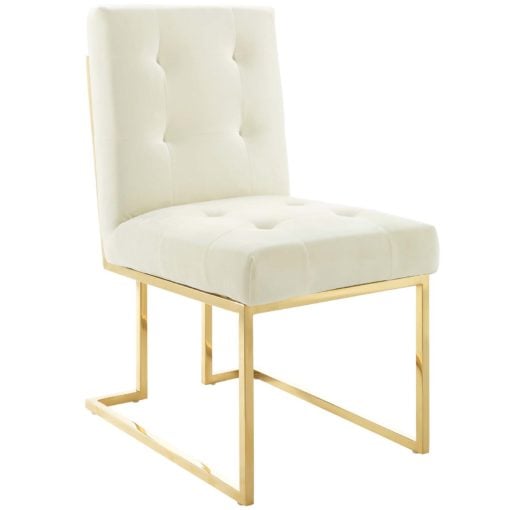 Privy Gold Stainless Steel Performance Velvet Dining Chair In Gold Ivory - Image 2