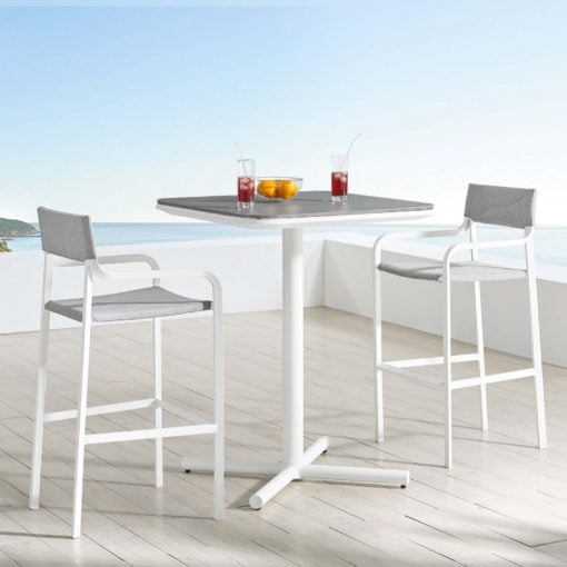 Raleigh 3 Piece Outdoor Patio Aluminum Bar Set in White Gray - Image 11