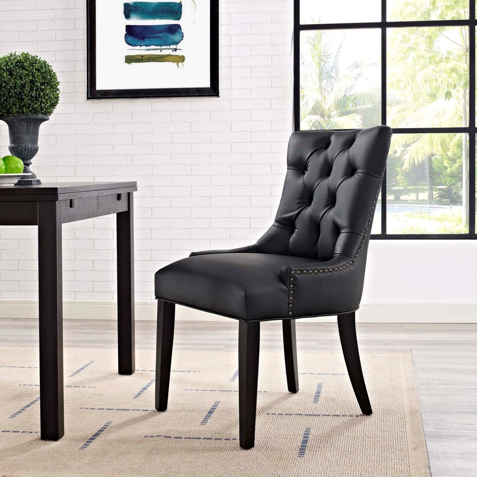 Regent Tufted Faux Leather Dining Chair in Black - Hyme Furniture