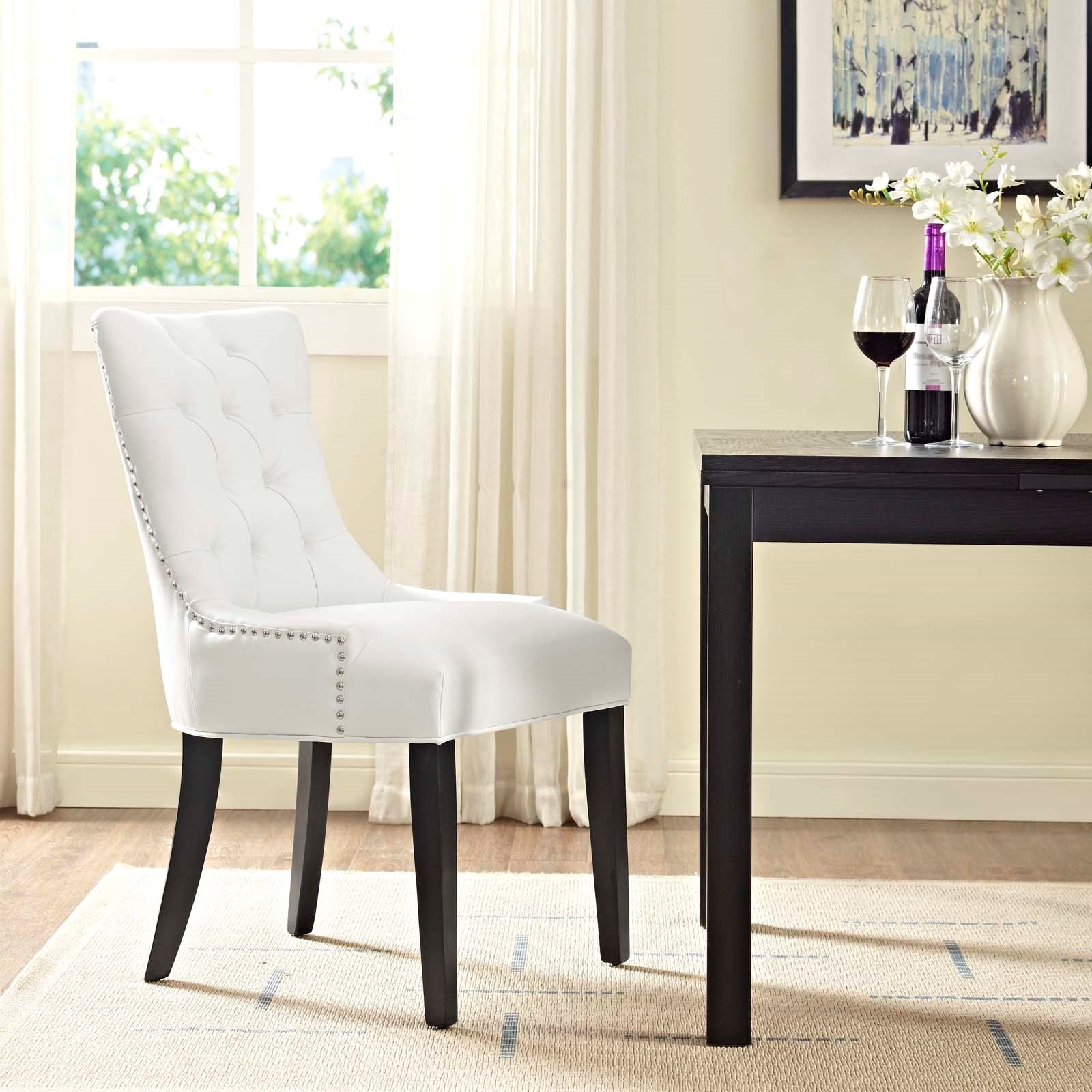 Regent Tufted Faux Leather Dining Chair in White - Hyme Furniture