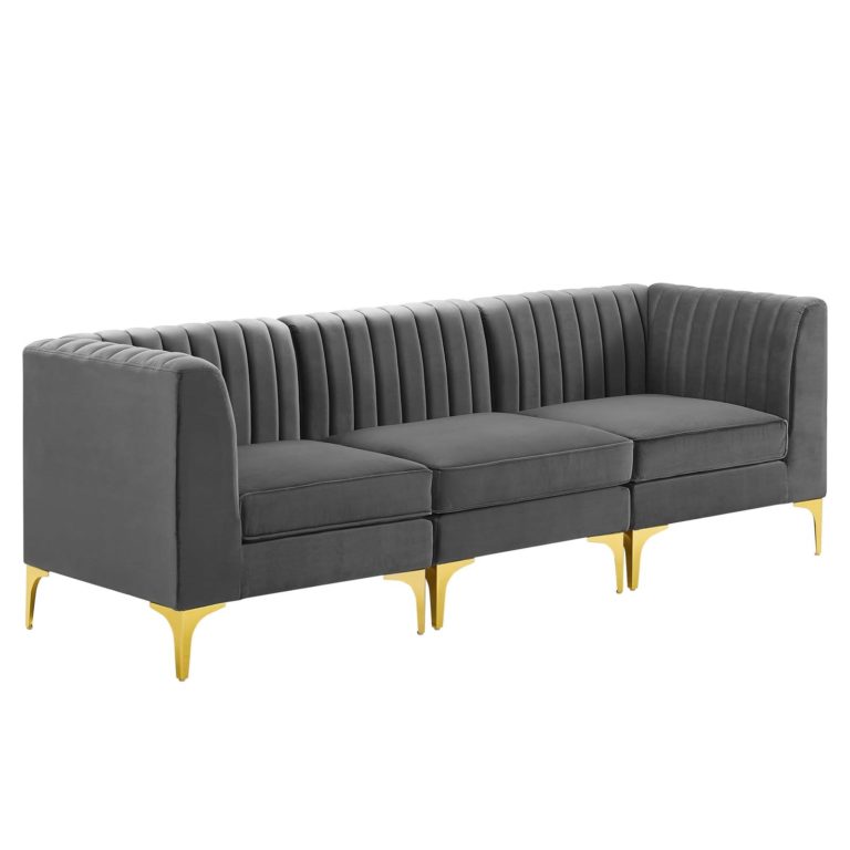 Triumph Channel Tufted Performance Velvet Seater Sofa In Gray Hyme Furniture