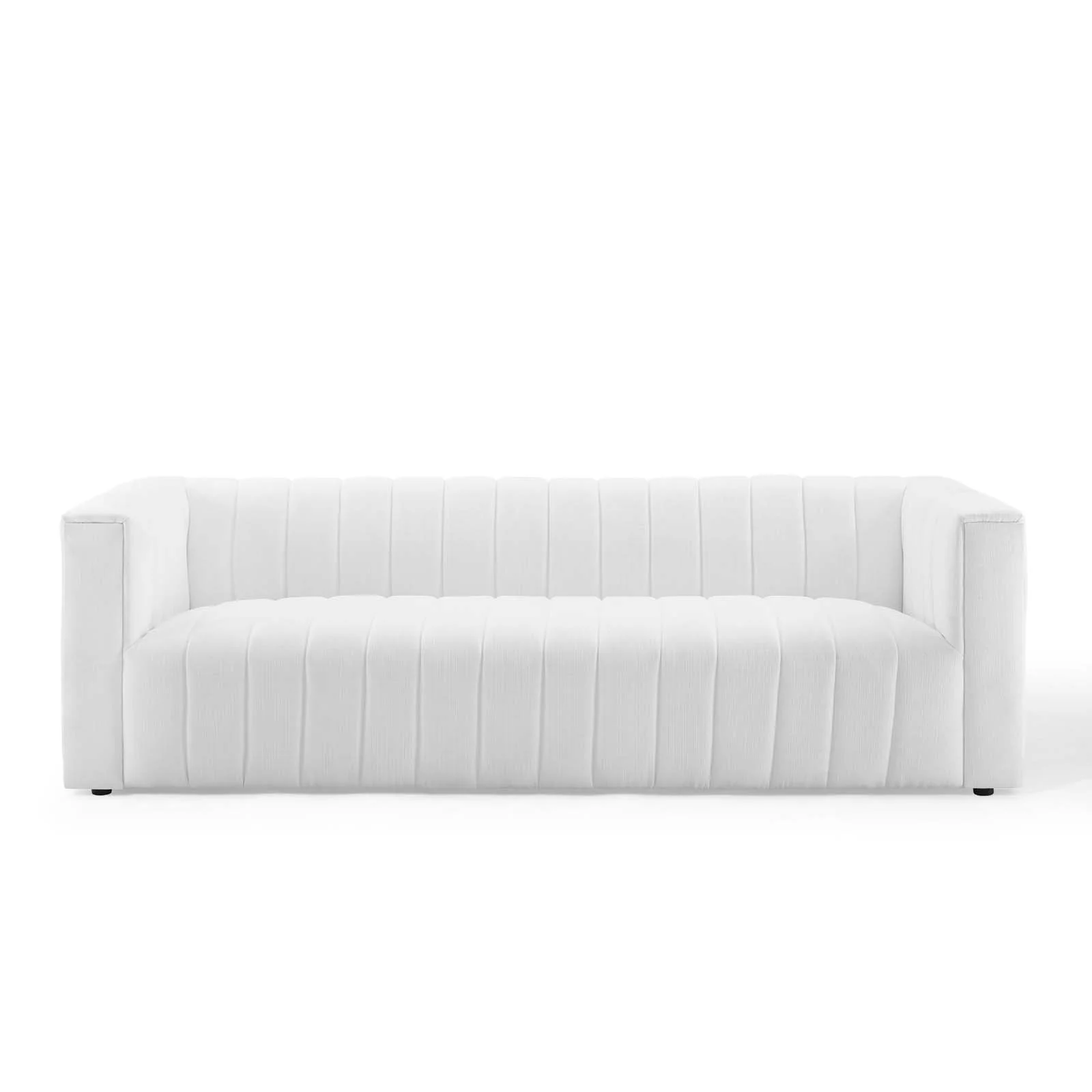 Reflection Channel Tufted Upholstered Fabric Sofa In White