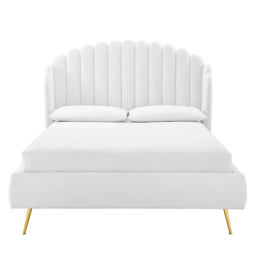 Lana Queen Performance Velvet Wingback Platform Bed In White