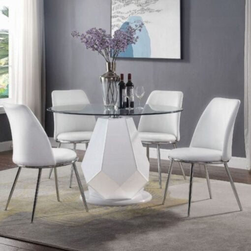 Chara Dining Table In Clear Glass Top & White High Gloss Finish