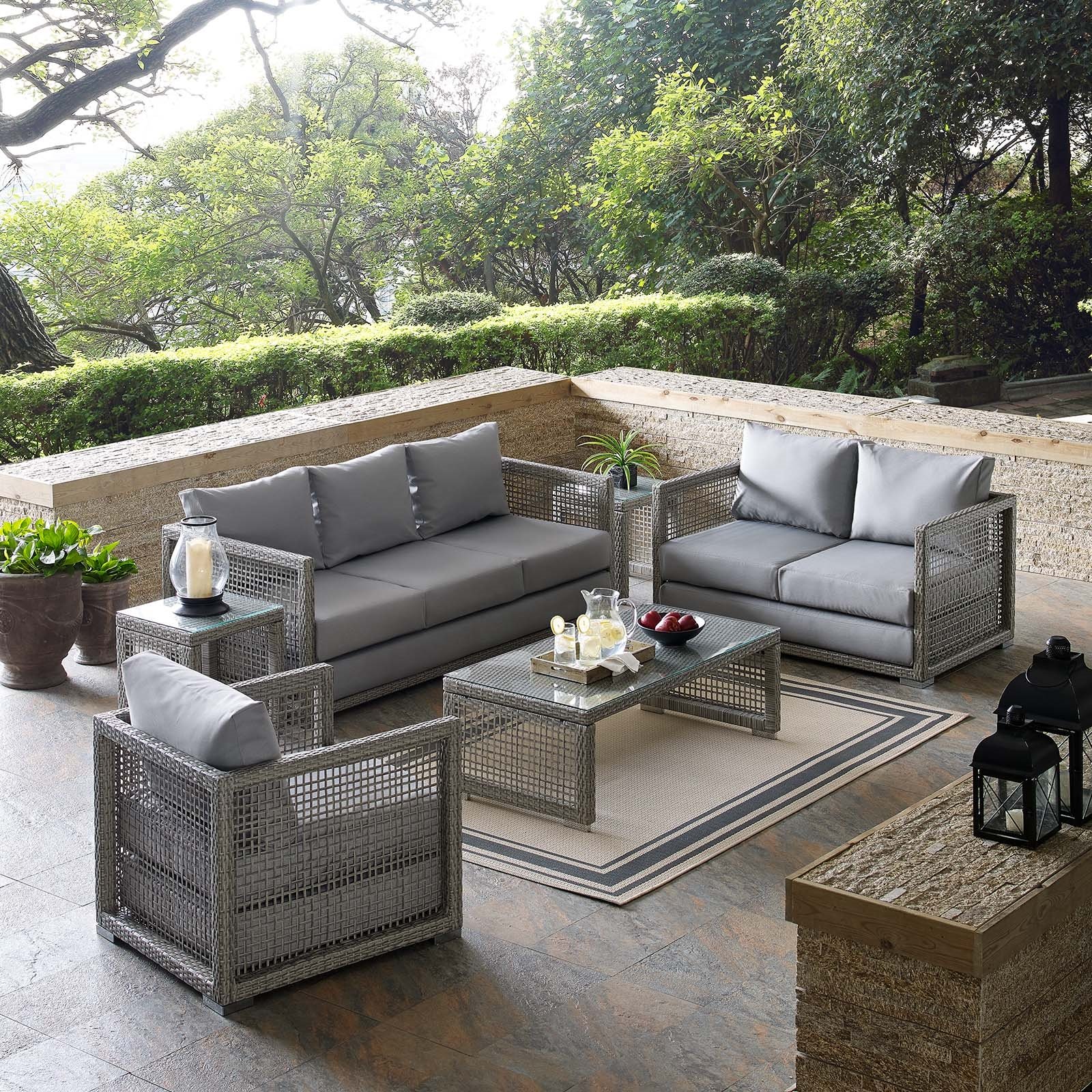 Aura 6 Piece Outdoor Patio Wicker Rattan Set in Gray Gray - Hyme Furniture