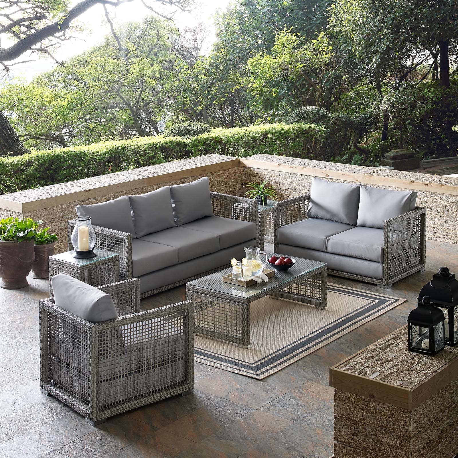 Aura 6 Piece Outdoor Patio Wicker Rattan Set in Gray Gray Hyme Furniture