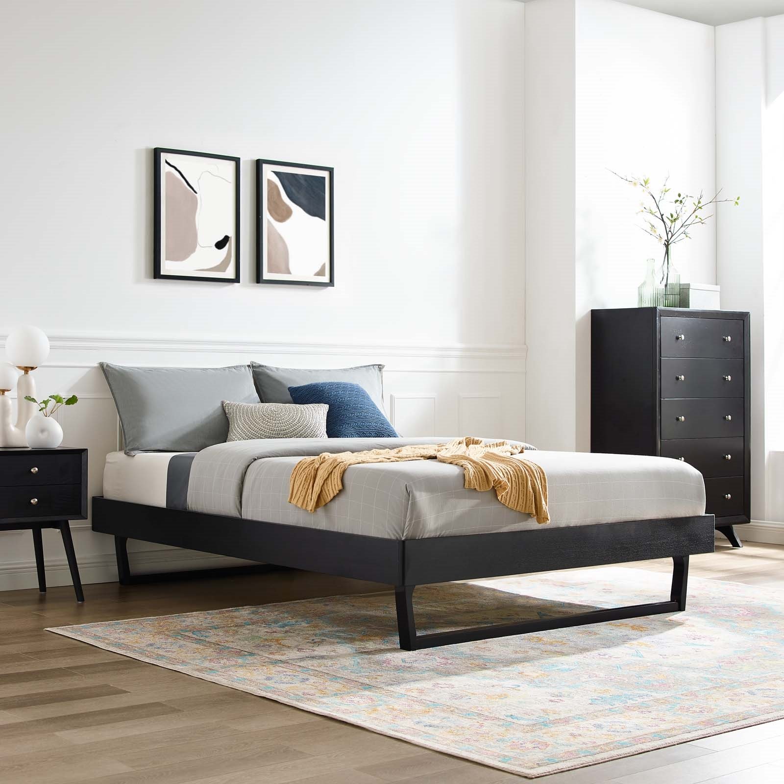 Billie Full Wood Platform Bed Frame In Black - Hyme Furniture