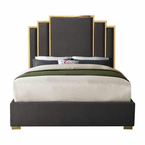 Hugo Velvet Queen Bed in Gray