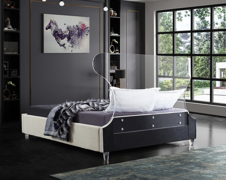 Ghost Velvet Full Bed in Cream - Image 8