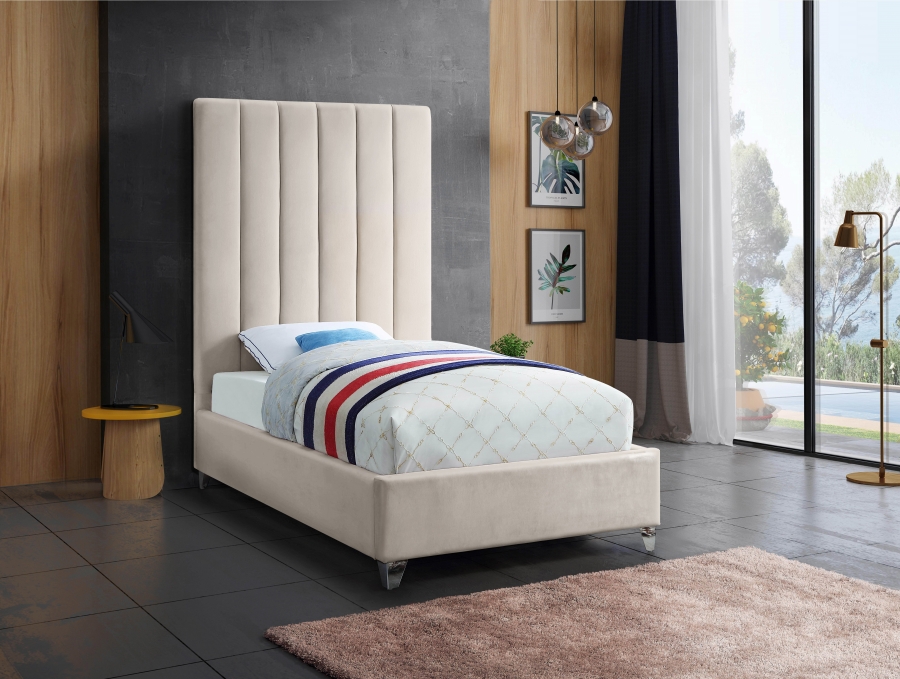 Via Velet Twin Bed In Cream Hyme, Cream Twin Bed Frame