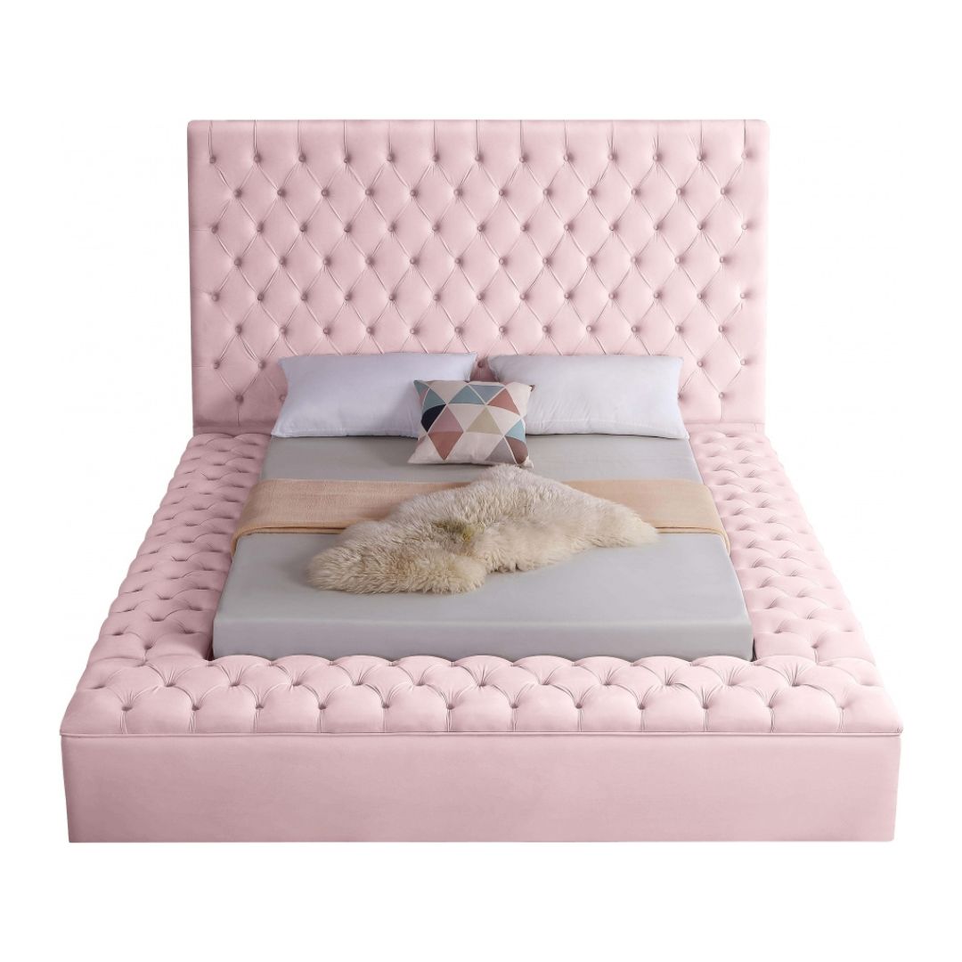 Bliss Velvet Full Bed in Pink - Hyme Furniture