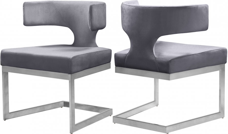 Alexandra Velvet Dining Chair in Gray - Hyme Furniture
