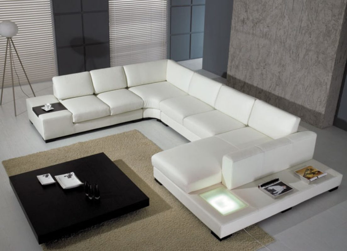 divani casa t35 leather sectional sofa with light