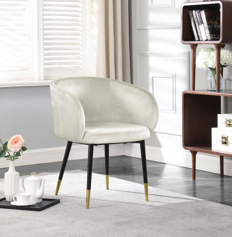 Louise Velvet Dining Chair in Cream - Hyme Furniture