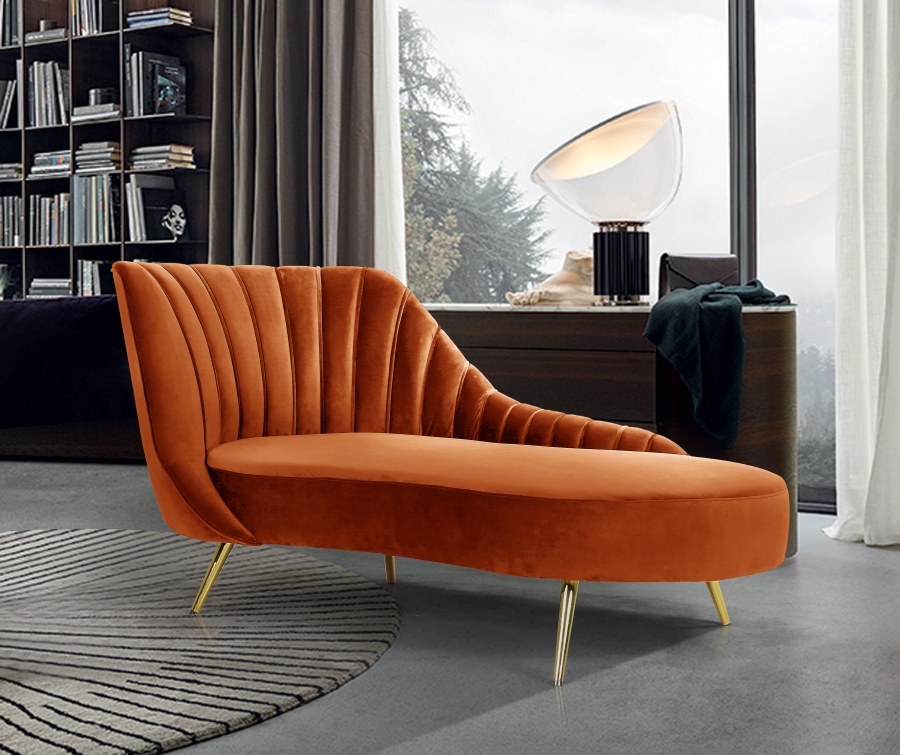 Margo Velvet Chaise Lounge in Orange - Hyme Furniture