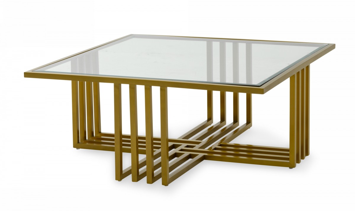 Fascinating modrest coffee table Modrest Kodiak Glam Clear Glass And Gold Coffee Table Hyme Furniture