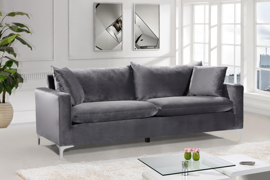 Naomi Velvet Sofa in Grey - Hyme Furniture