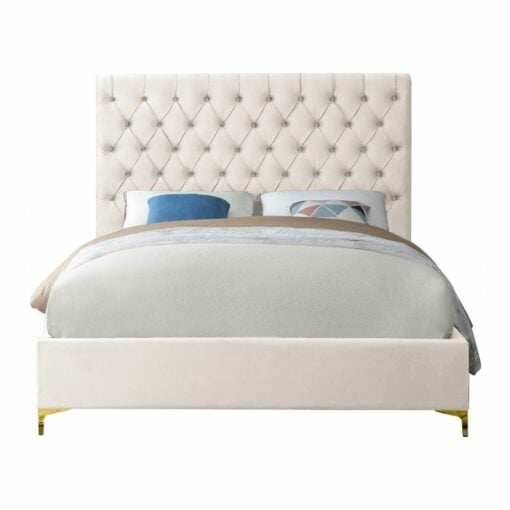 Cruz Velvet  Queen Bed in Cream