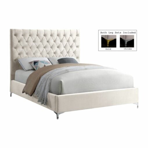 Cruz Velvet  Queen Bed in Cream - Image 2