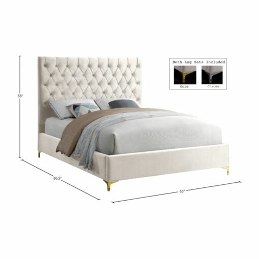 Cruz Velvet  Queen Bed in Cream - Image 4