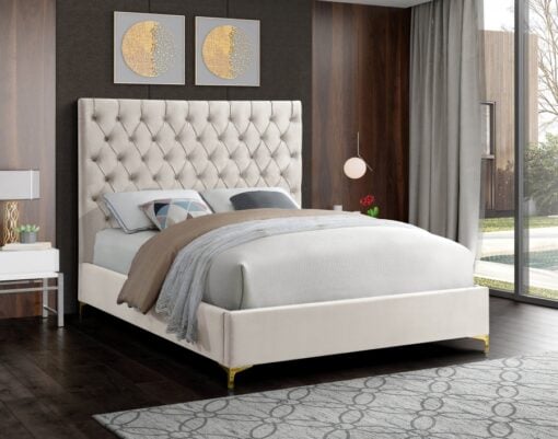 Cruz Velvet  Queen Bed in Cream - Image 6