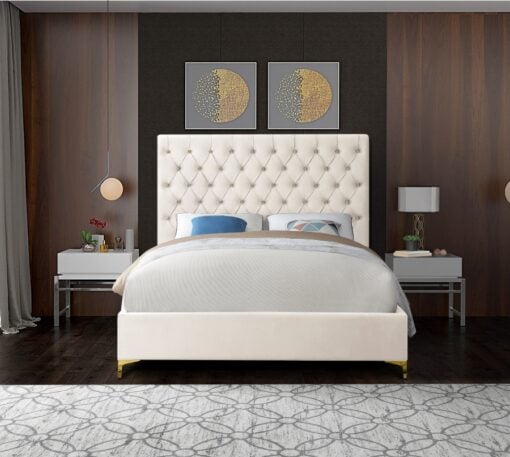 Cruz Velvet  Queen Bed in Cream - Image 5