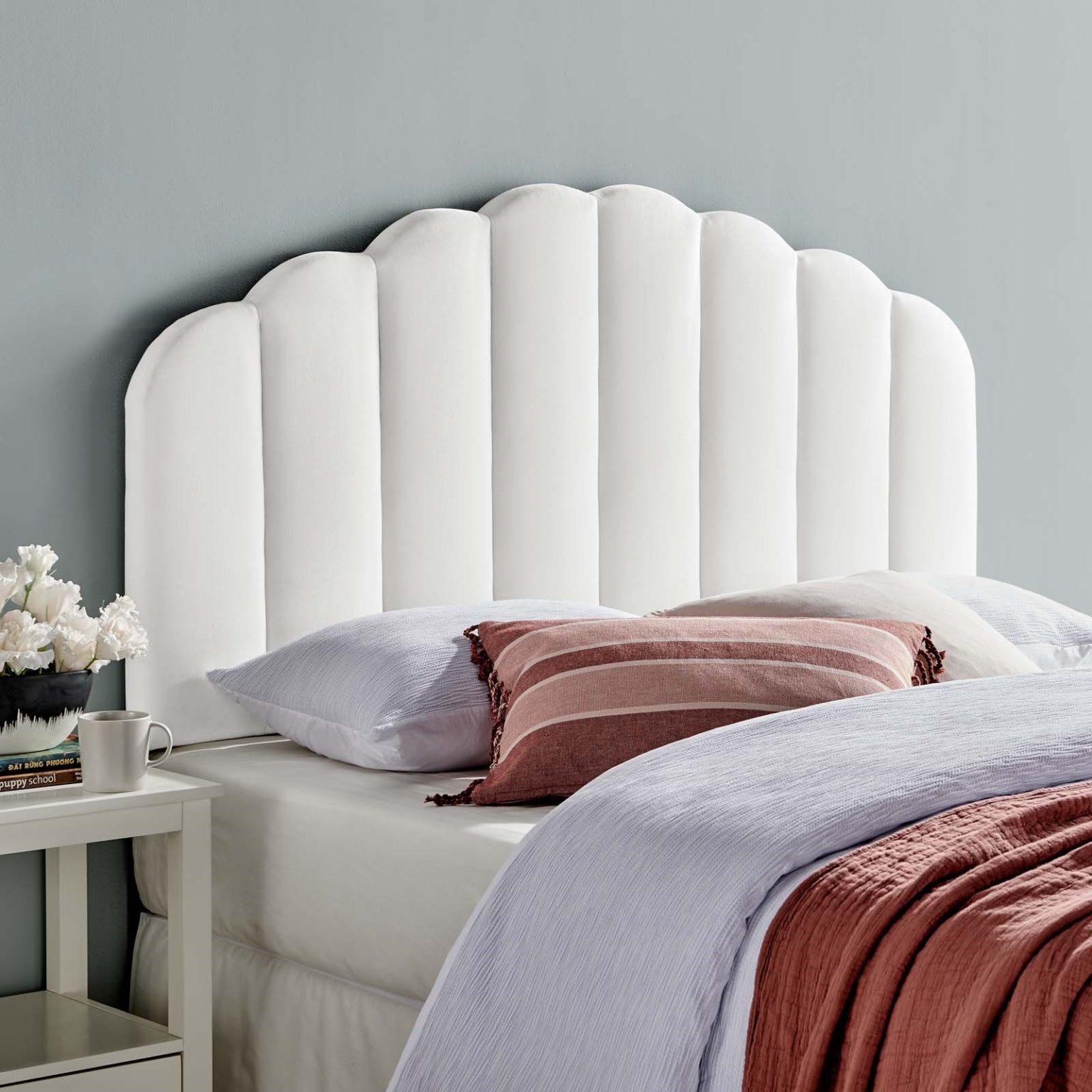 Veronique Twin Performance Velvet Headboard In White Hyme Furniture
