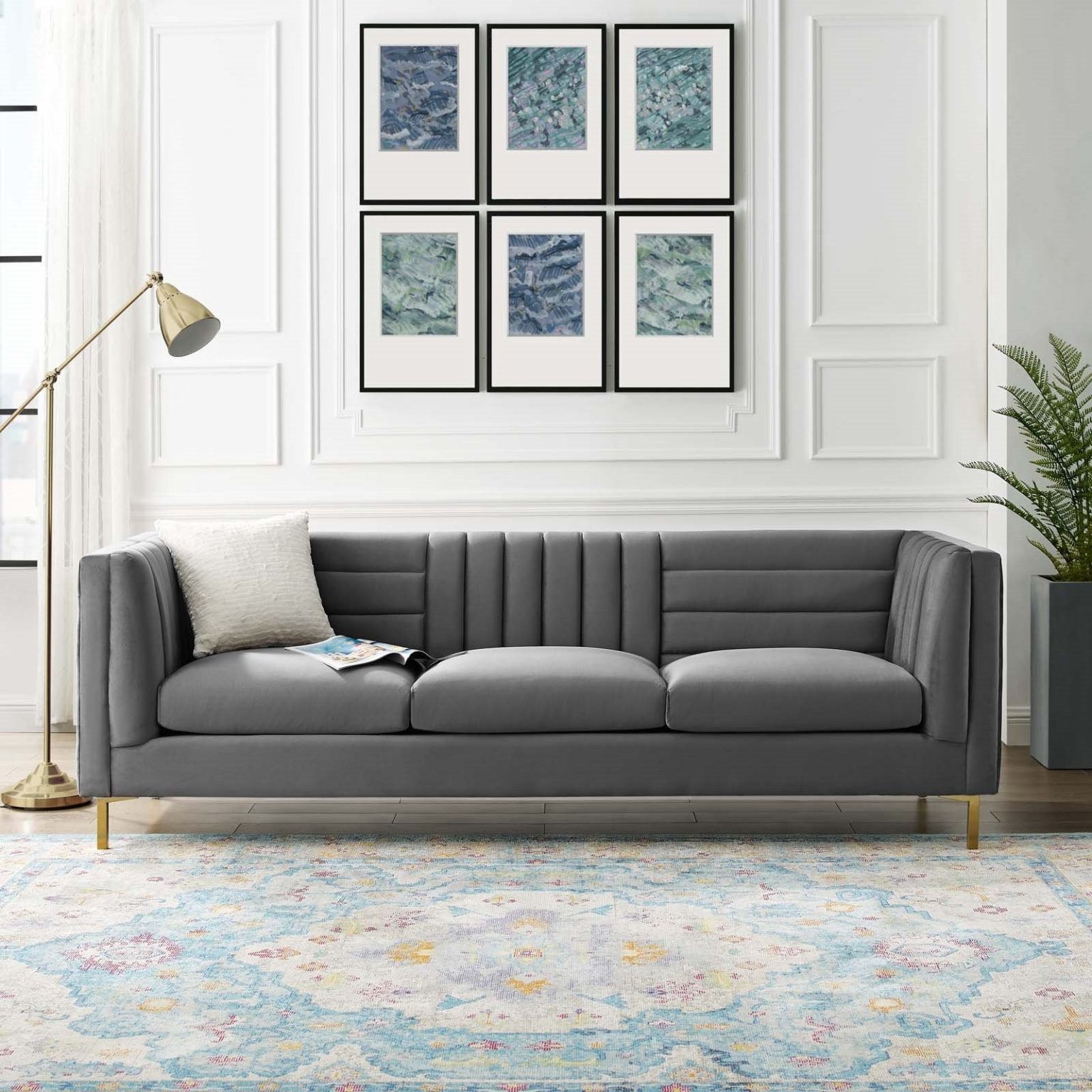 Ingenuity Channel Tufted Performance Velvet Sofa In Gray Hyme Furniture