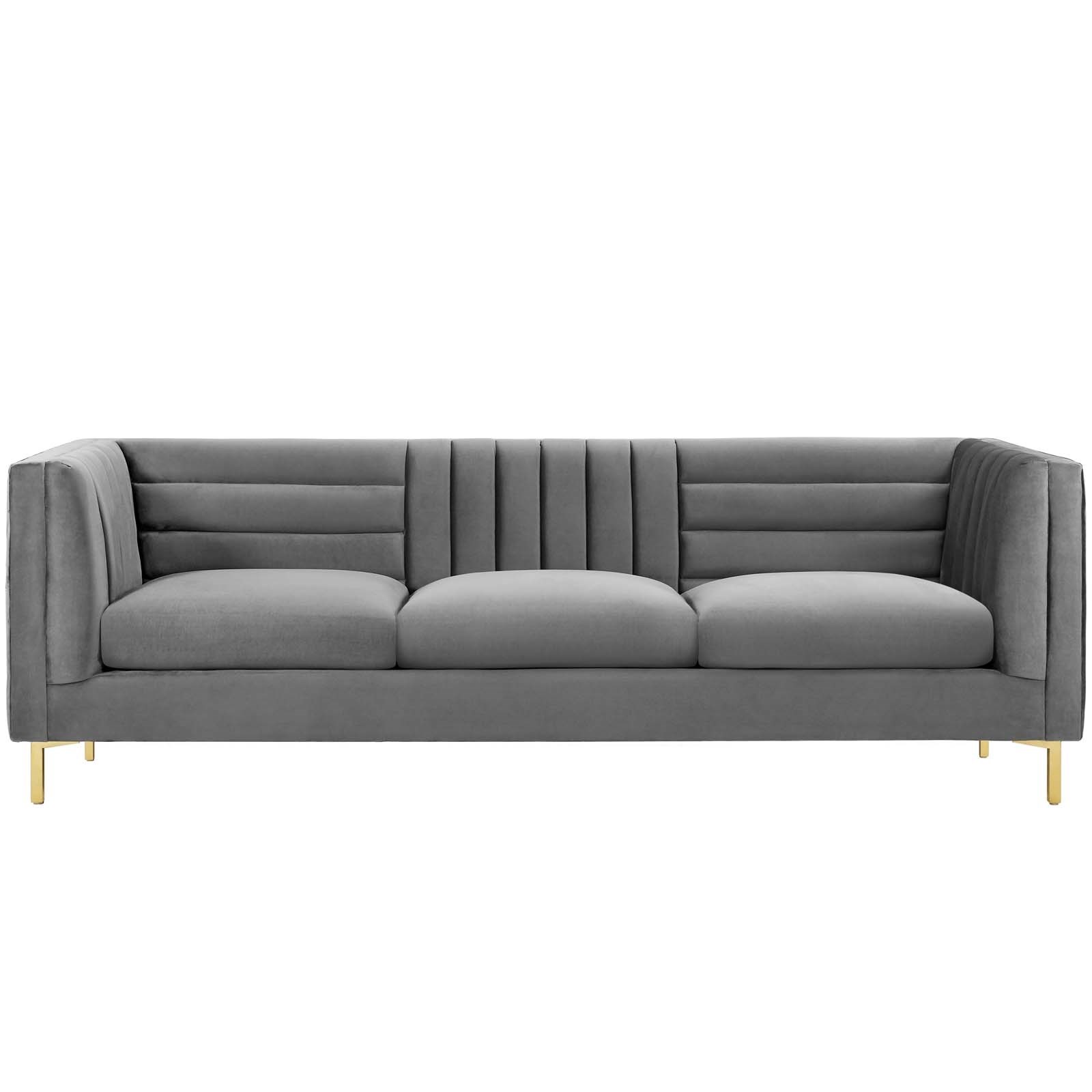 Ingenuity Channel Tufted Performance Velvet Sofa in Gray - Hyme Furniture