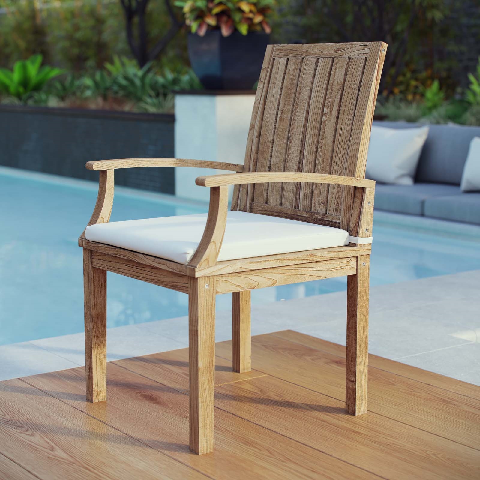 Marina Outdoor Patio Teak Dining Chair in Natural White - Hyme Furniture