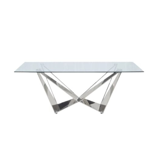 Dekel Dining Table In Clear Glass Top & Stainless Steel