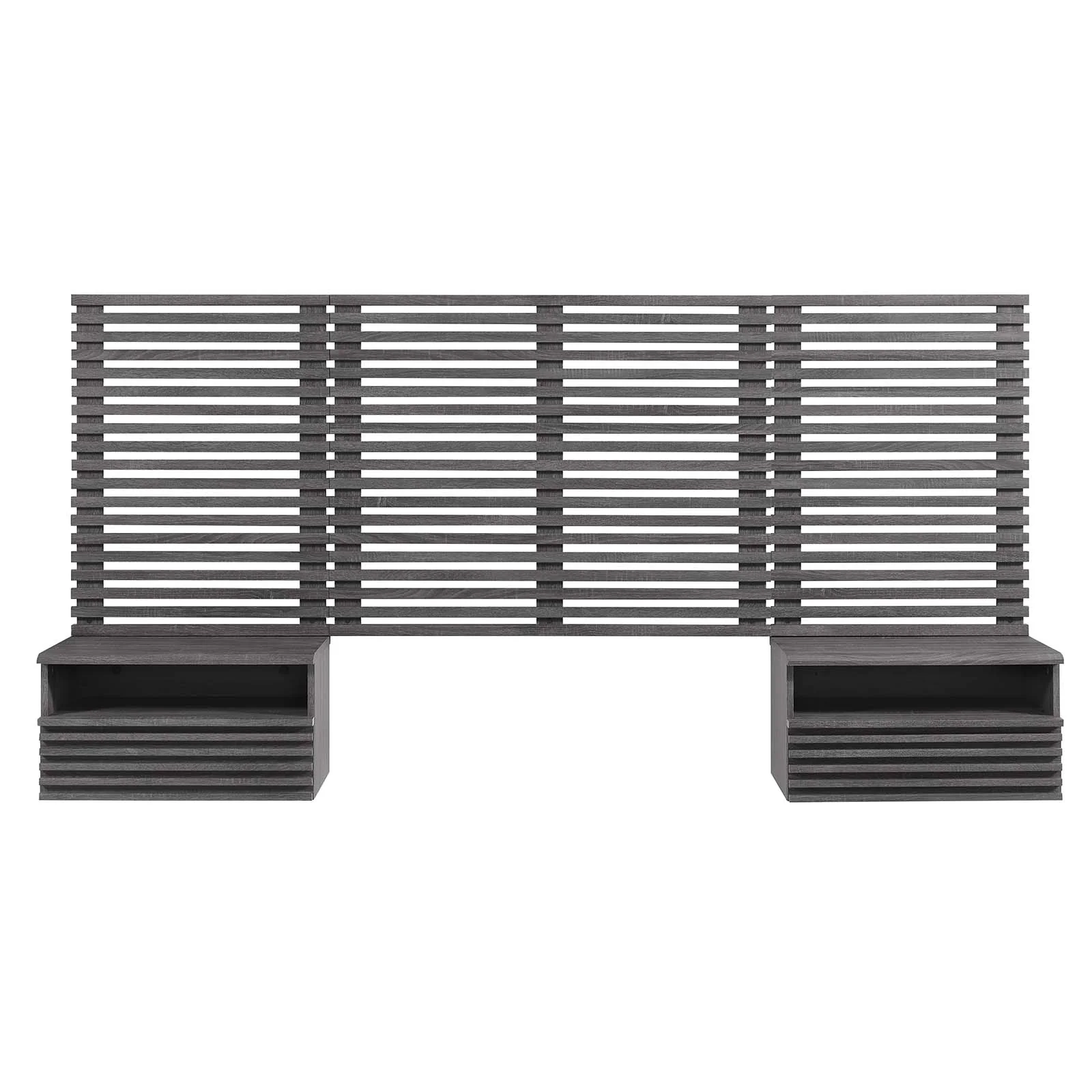 Render Wall Mount Grey Twin Headboard and Modern Nightstands In