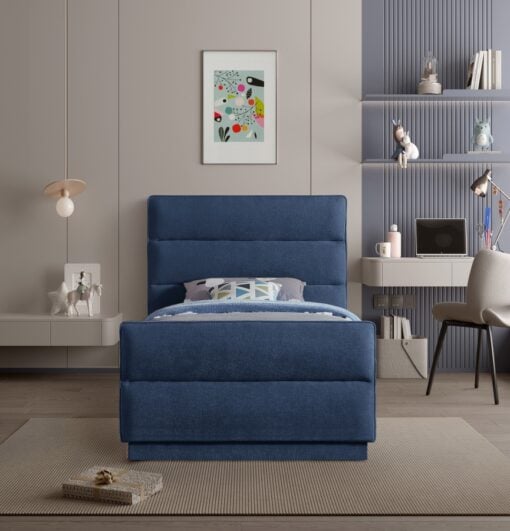 Paxton Chenille Fabric Twin Bed In Navy - Image 8