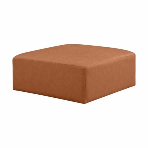 Cube Charcoal Grey Vegan Leather Ottoman In Cognac