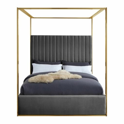 Jones Velvet King Bed In Grey