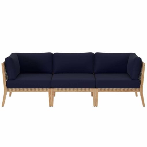 Clearwater Outdoor Patio Teak Wood Sofa In Gray Navy