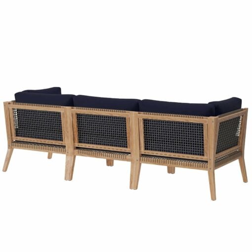 Clearwater Outdoor Patio Teak Wood Sofa In Gray Navy - Image 2