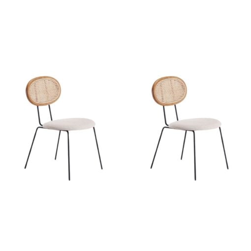 Jardin Dining Chair in Nature Cane and Oatmeal Upholstered Seating - Set of 2
