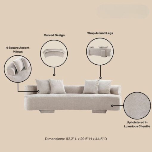 Modern Verandah Chenille 112" XL Sofa In Beige - Image 11