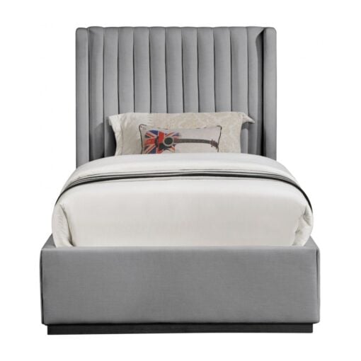 Logan Linen Textured Fabric Twin Bed In Grey