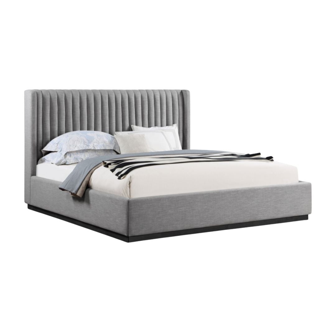 Logan Linen Textured Fabric King Bed In Grey - Image 2