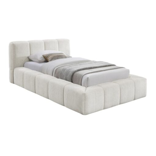 Carlin Chenille Fabric Upholstered Twin Bed In Cream - Image 2
