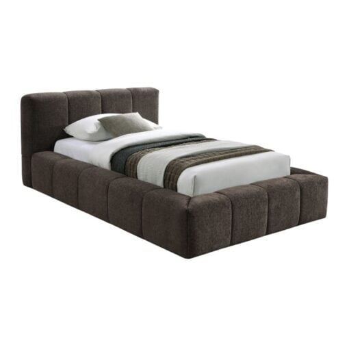Carlin Chenille Fabric Upholstered Twin Bed In Brown - Image 2