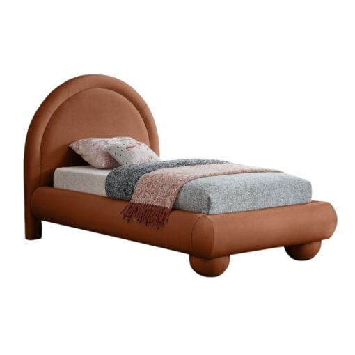 Madrid Velvet Upholstered Twin Bed In Cognac - Image 2
