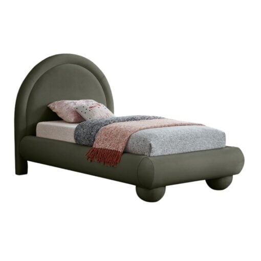 Madrid Velvet Upholstered Twin Bed In Green - Image 2