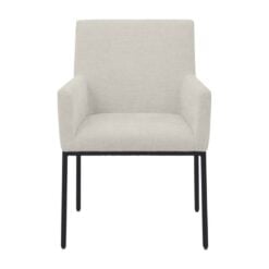 Reeves Chenille Fabric Upholstered Dining Arm Chair In Cream